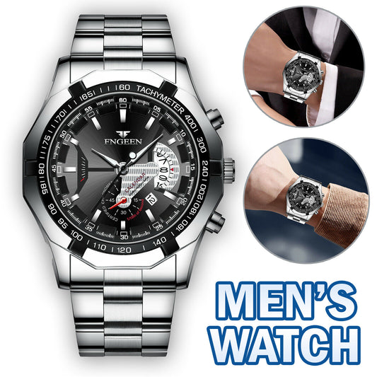 Classic Silver Watch For Men Quartz Analog Wristwatch Stainless Steel Business - Stainless Steel / Casual