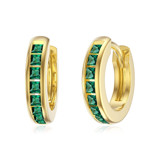 14K Gold Green Emerald Hoops Earrings for Women 11.5mm - Yellow / 11.5mm*11.5mm
