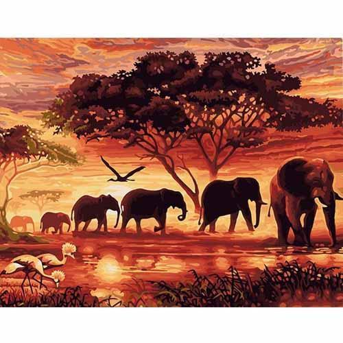 CHENISTORY Sunset Elephants Animals DIY Painting By Numbers Modern Wall Art Hand Painted Acrylic Picture For Home Decor - default
