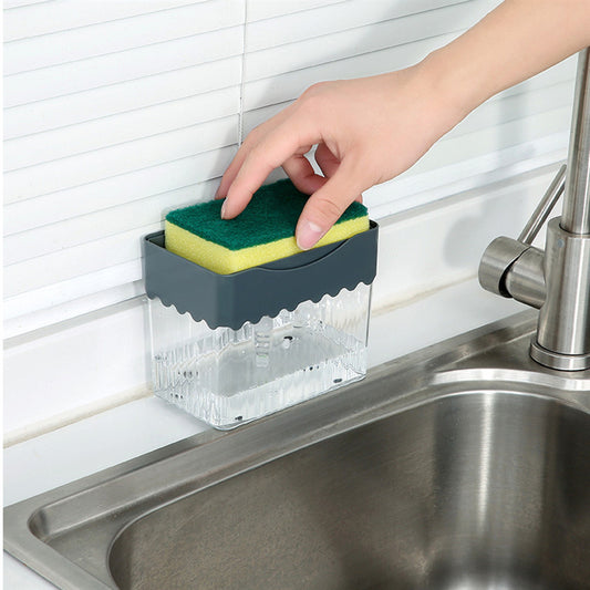 2-in-1 Soap Dispenser Sponge Caddy Push-type Liquid Box Detergent Automatic Dosing Box - Grey waves
