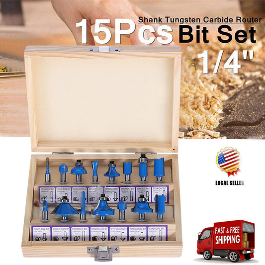 15PCS Tungsten Carbide Router Bit Set 4In For Woodworking - Blue / 16.5*12.5*5CM