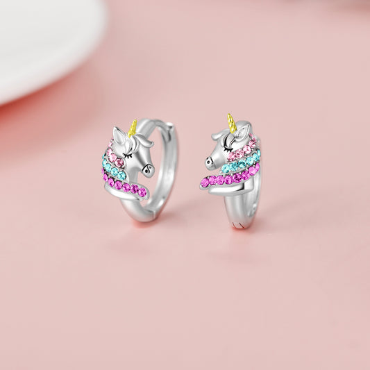 Sterling Silver Unicorn Hoop Earrings Unicorn Jewelry Birthday Gifts for Women Her Daughter - Multicolor / 0.62*0.62inch