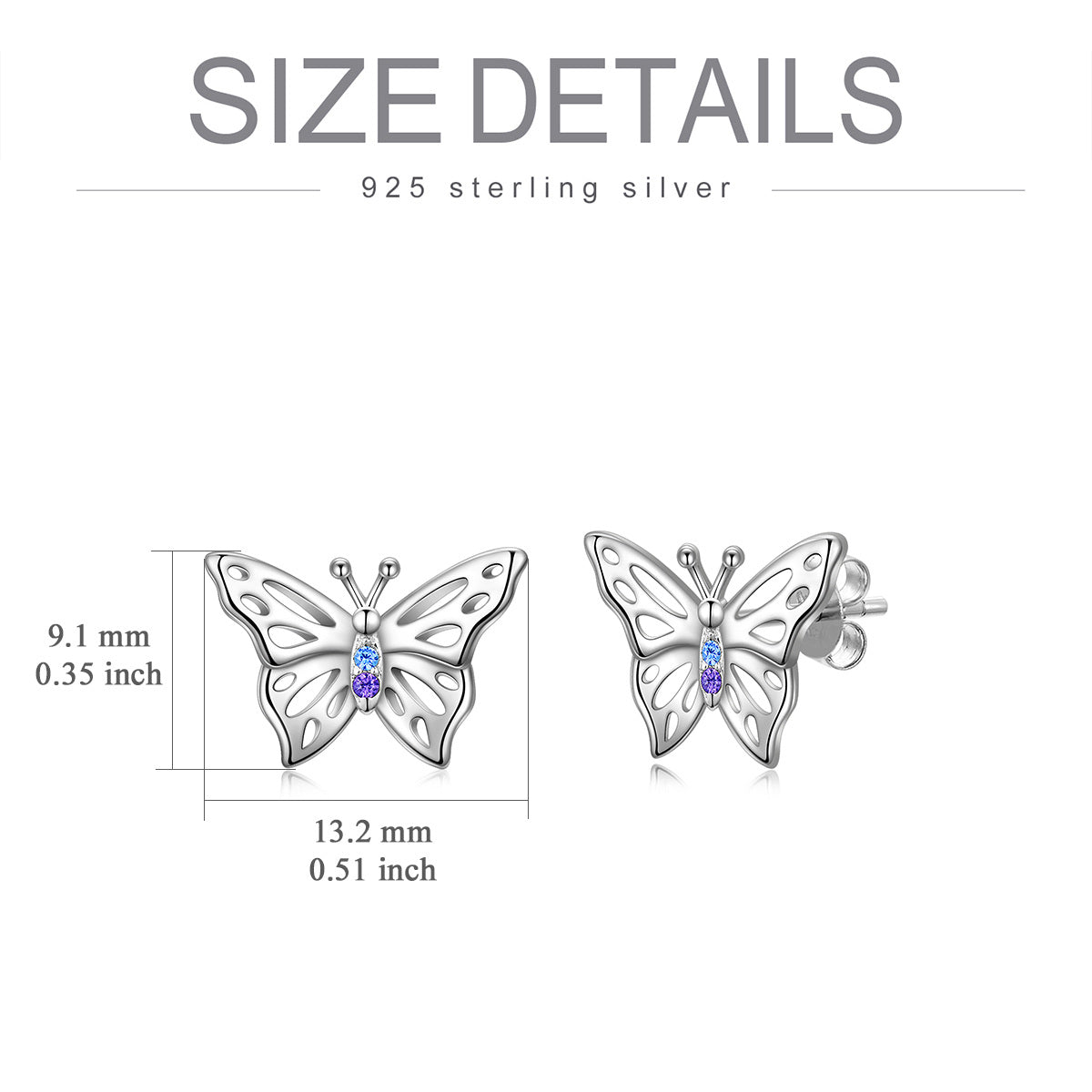 Butterfly Earrings S925 Sterling Silver Hypoallergenic Stud Earrings Jewelry Gifts for Women Teen Girls Birthday - Silver / 9.1*13.2 mm