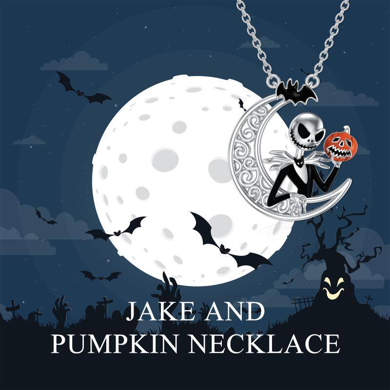 925 Sterling Silver Moon Jack Skellington and Pumpkin Pendant Necklace Skull Christmas Jewelry Gifts for Women Girlfriend Couple - silver / 0.78*0.8inch