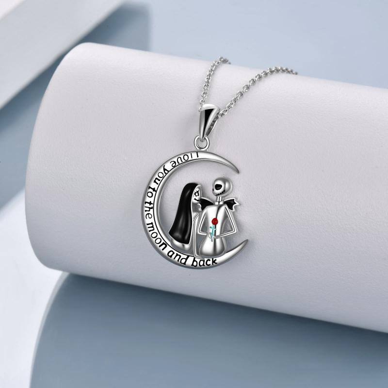 Nightmare Pendant Necklace Before Christmas 925 Sterling Silver Sally and Jack I Love You to The Moon and Back Jewelry for Women - Silver / 17.7 mm*27.6 mm