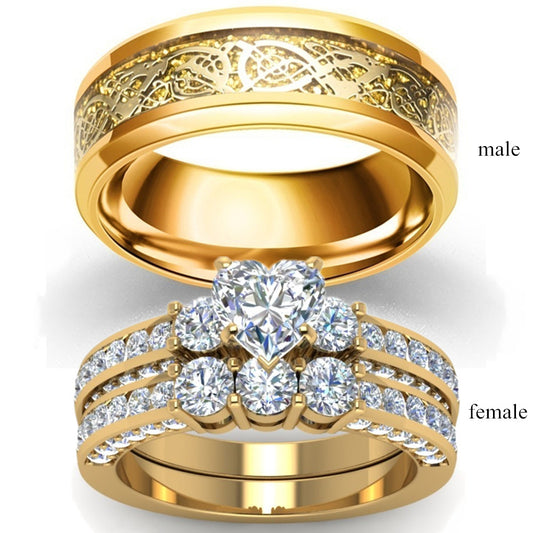 Zircon Gold Dragon Ring Ring For Couples - Gold / Man / 13