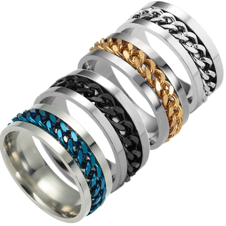 Stainless Steel Spinner Ring Beer Corkscrew Artifact Fashion Simple Heterosexual Rings Casual Men And Women Jewelry Bague Femme - Blue / No.6