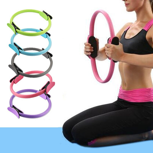 Yoga Fitness Pilates Ring Women Girls Circle Magic Dual Exercise Home Gym Workout Sports Lose Weight Body Resistance - Grey