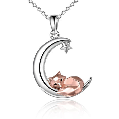 Frog Necklace Sterling Silver Origami Moon Frog Pendant Jewelry for Women Mom Wife - Two tone / 1.15*0.71 inches