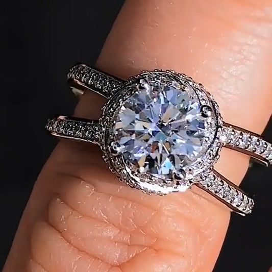 Women /Adult 925 Sterling Silver Luxury Bold Big Wedding Rings Set For Bridal Engagement - Platinum / 10 number