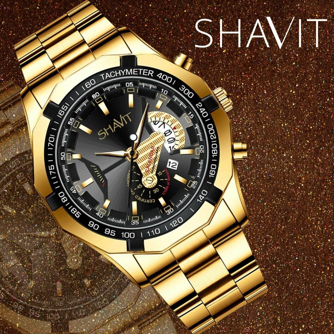 Gold Men's Watch Classic Stainless Steel Quartz Luxury Gift Wristwatch For MEN - Gold / Black