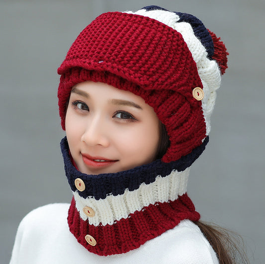 Ymsaid Fashion Winter Hat Thickened Cotton Women's Hat Warm PomPoms Hats For Women Girl Knitted Beanies Female Skiing Cap - Red