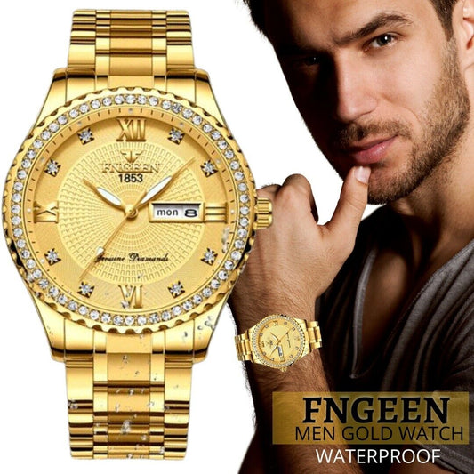 Classic Gold Men Quartz Watch Relojes De Hombre Stainless Steel Business Watches - Gold / Wristwatch