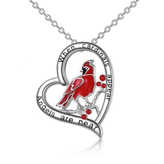 Sterling Silver Red Cardinal Pendant Cardinal  Jewelry for Girls When Cardinal Appears Angel are Near - Silver / 23*18mm