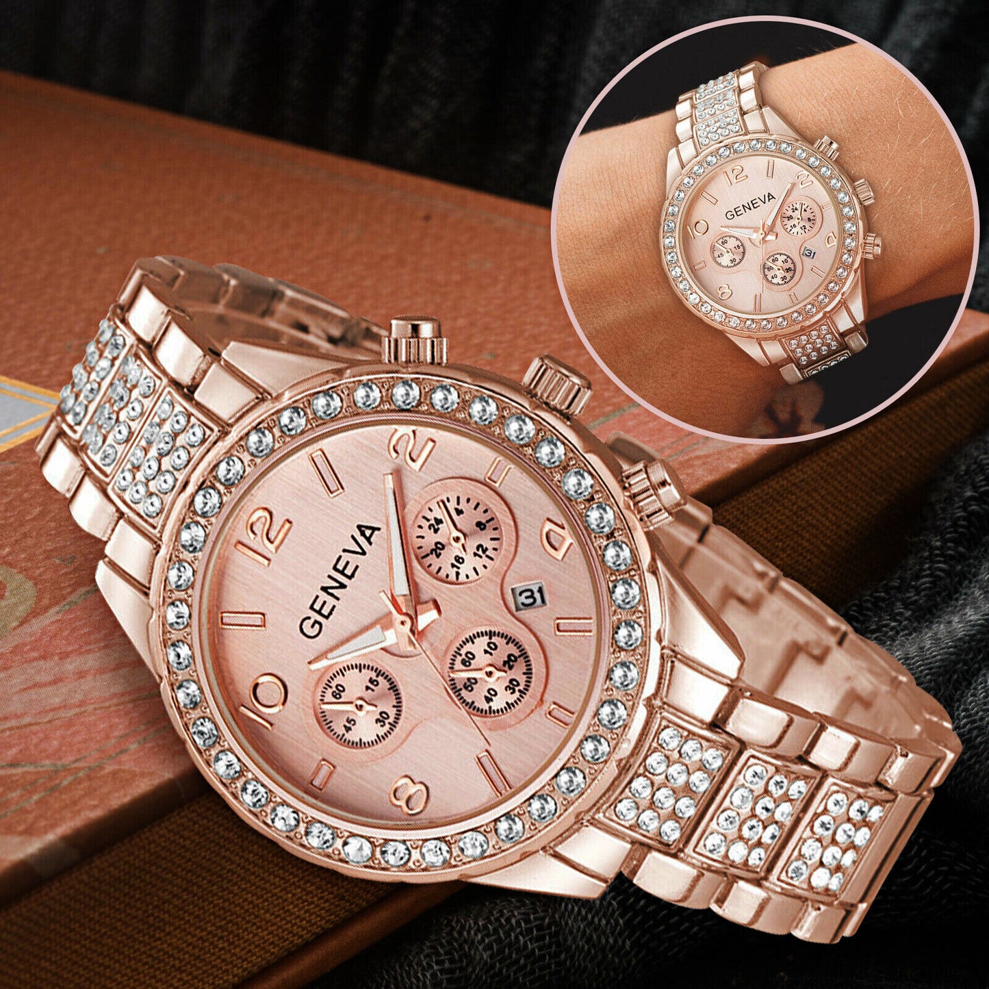 Women Classic Stainless Steel Crystal Quartz Round Analog Wrist Watch For Women - Rose Gold / Classic