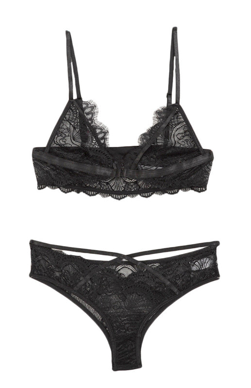 Women's Sexy Breathable Lace Lingerie Set - Black / L