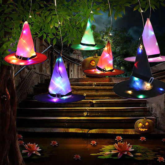 Halloween Decoration Witch Hat LED Lights  Outdoor Tree Hanging Ornament - Orange / Glow