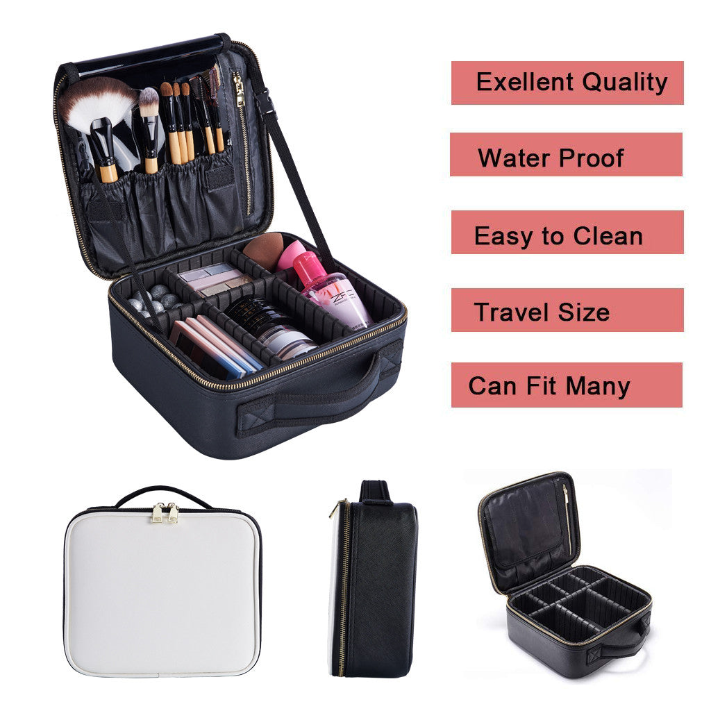 Makeup With Adjustable Dividers Portable Travel Cosmetic Bag Organize Case - Black White_I02SWT81210282M