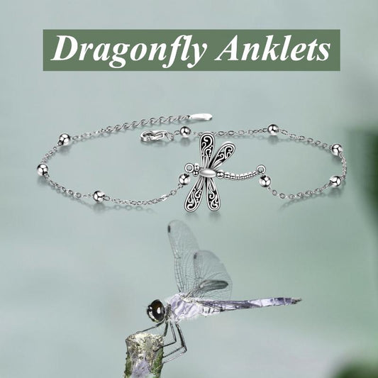 Dragonfly Anklet Sterling Silver Dragonfly Ankle Bracelet Dragonfly Jewelry for Women Gifts - Retro Silver / 19.8*20.9mm