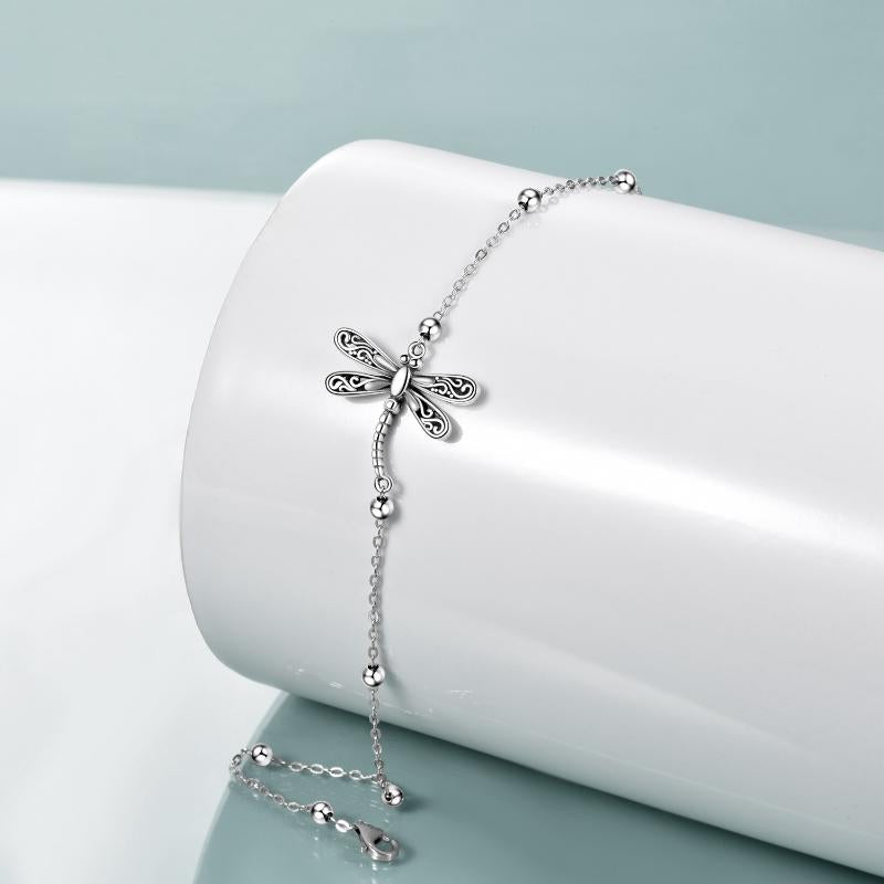 Dragonfly Anklet Sterling Silver Dragonfly Ankle Bracelet Dragonfly Jewelry for Women Gifts - Retro Silver / 19.8*20.9mm