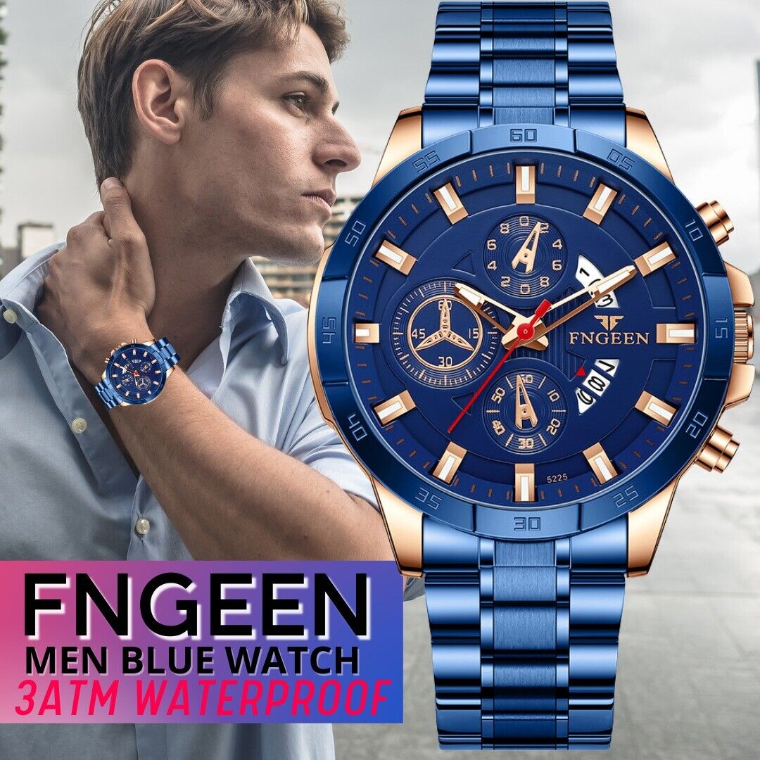 Men's Watch Stainless Steel Quartz Classic Business Wristwatch For Men - Blue - Stainless Steel / Blue