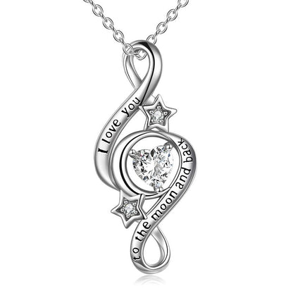 925 Sterling Silver Moon Star Necklace I Love You To The Moon And Back Infinity Jewelry - Silver / 1.13*0.47 inches