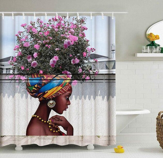 African Girl with Black Hair  Shower Curtain for Bathroom Decor - E / 180X180