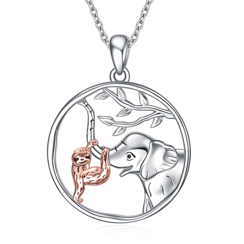 Elephant Necklace 925 Sterling Silver Sloth Pendant Necklaces Jewelry - Silver / 22*22mm