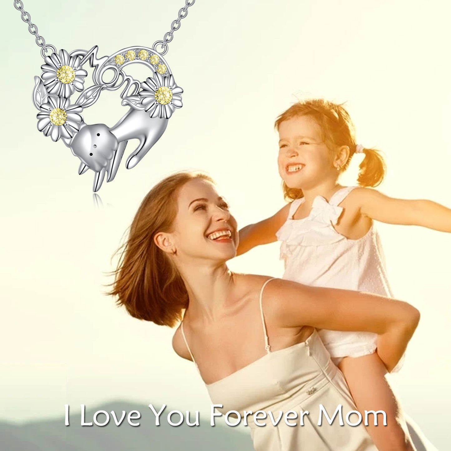 Mum Necklace Sterling Silver Heart Pendant Jewelry for Women - 0.83*0.86 inches