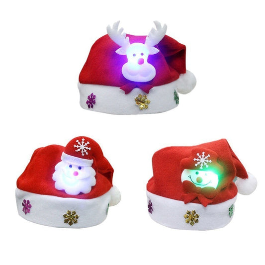 Christmas Decorations Non-woven Cartoon Applique Luminous Hat - Red A / Child