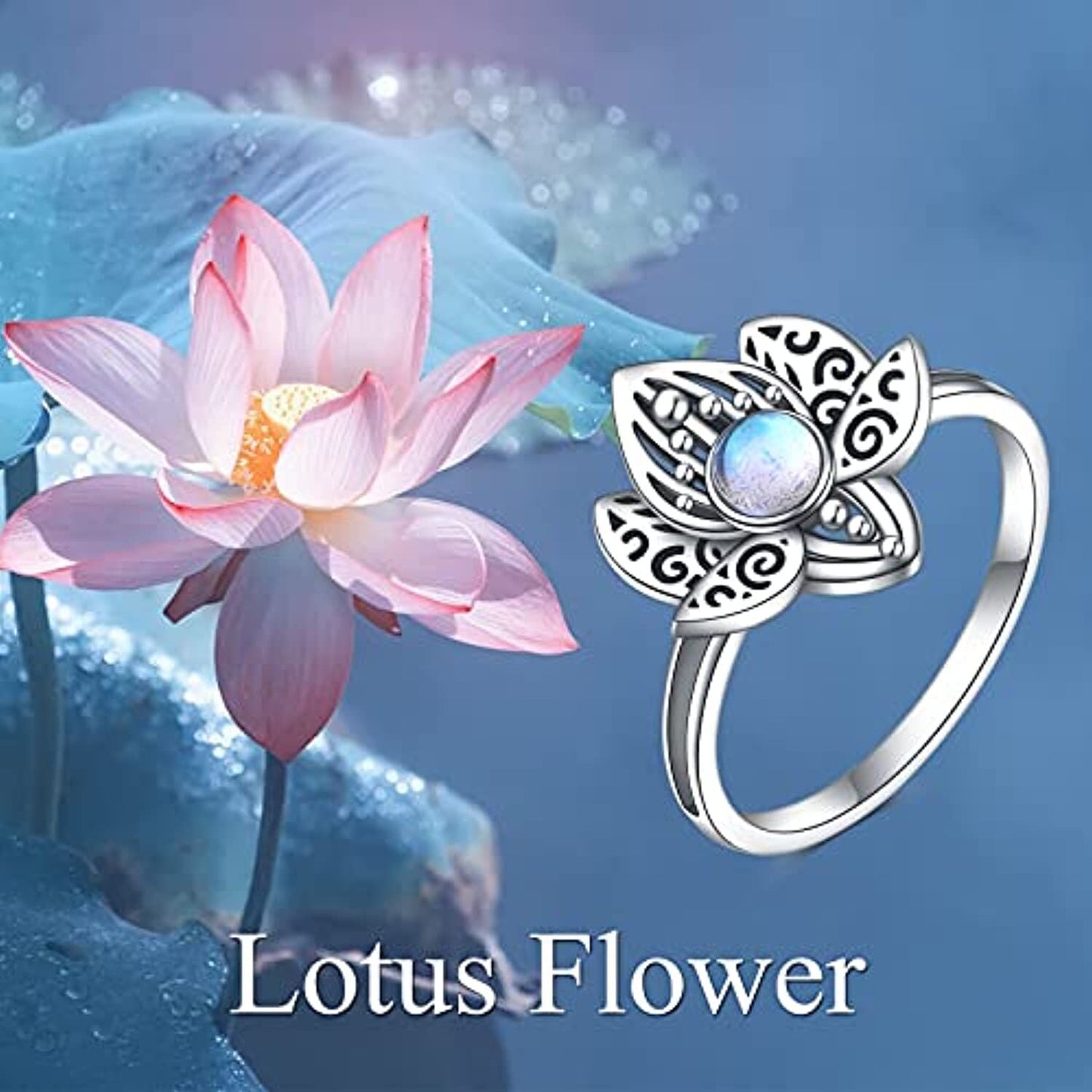 Lotus Flower Ring Sterling Silver Jewelry Gifts for Women - silver