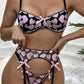Women's Sexy Embroidered Lingerie Set - Black / L