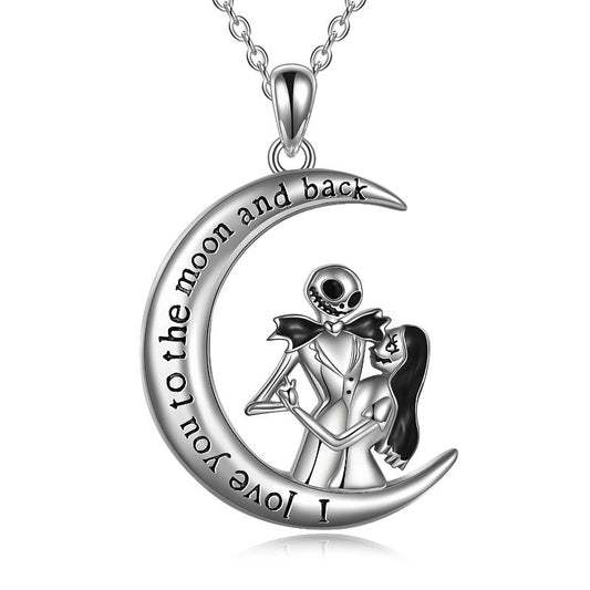 Sterling Silver Nightmare Necklaces Before Christmas I Love You to The Moon and Back Jewelry for Women Wife Girlfriend Couple - Silver / 17.7mm*27.9mm