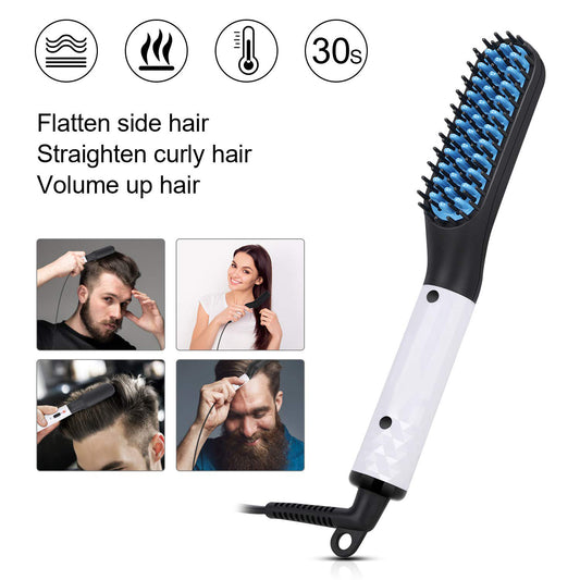 2 in1 Hair Straightener Brush Heating Beard Clip Comb Styler Electric Ionic Straightening Brush - default