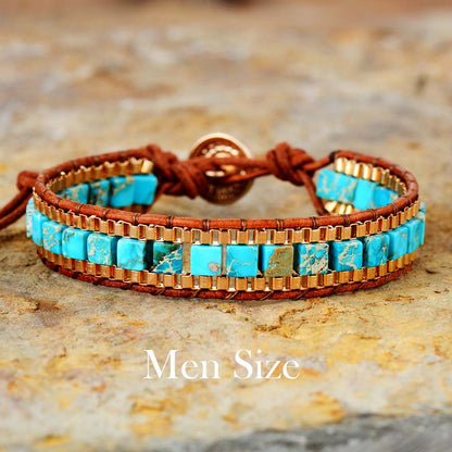 New Women Wrap Bracelets Turquise Stones Gold Chain Woven Wrap Bracelet Bohemian Statement Jewelry Dropship - Men Size-02