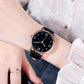 New Women Luxury Quartz Alloy Watch Ladies Fashion Stainless Steel Dial Casual Bracele Watch Leather Wristwatch Zegarek Damski - Black