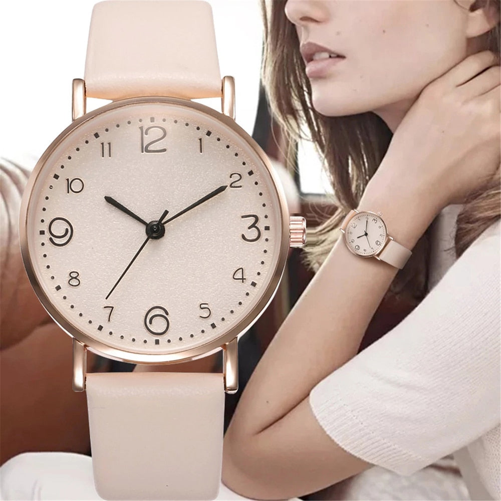 New Women Luxury Quartz Alloy Watch Ladies Fashion Stainless Steel Dial Casual Bracele Watch Leather Wristwatch Zegarek Damski - Black