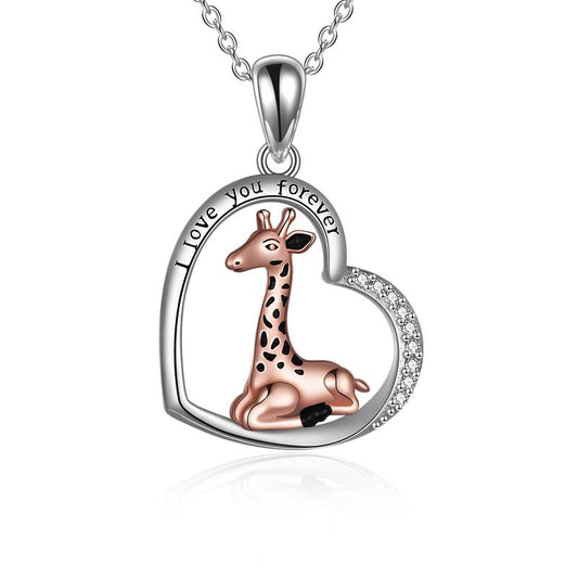 Sterling Silver Giraffe Pendant Necklace Jewelry for Women - Two tone / 30*21.3 mm