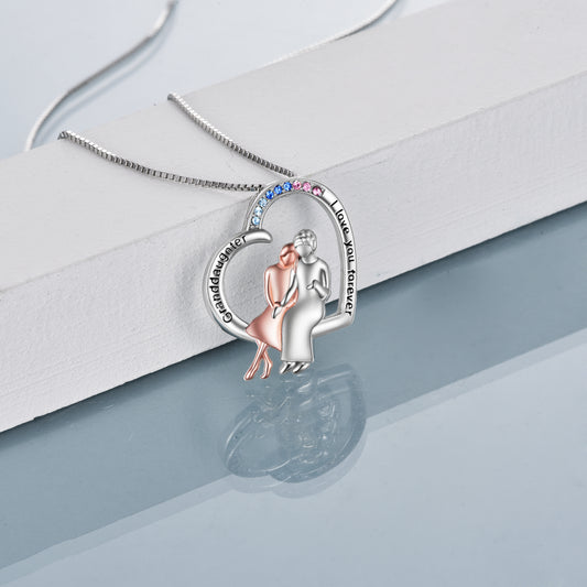 Granddaughter I Love You Forever Sterling Silver Heart Necklace Female Friendship Jewelry - Two tone / 23 mm* 9 mm