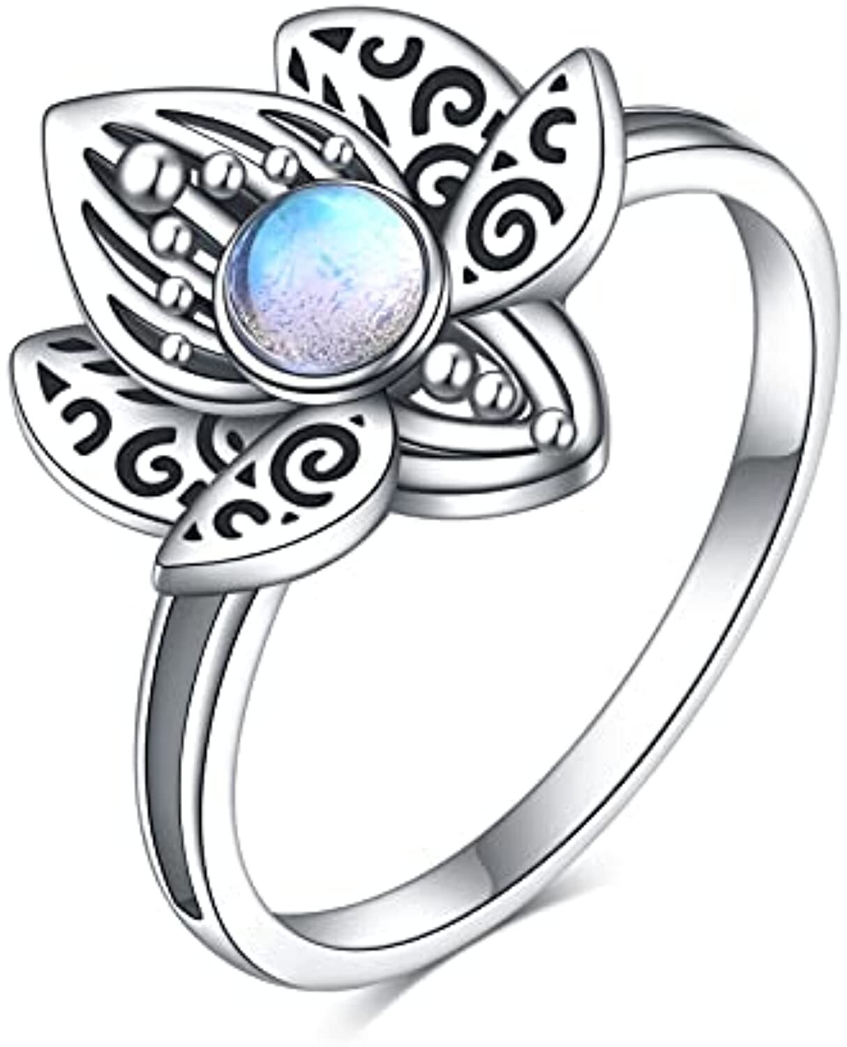 Lotus Flower Ring Sterling Silver Jewelry Gifts for Women - silver