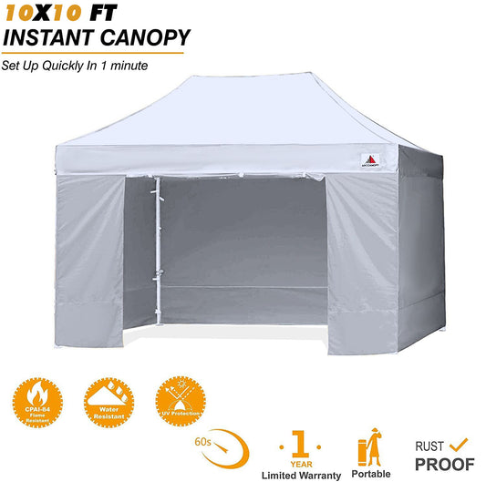 10x10 Ft Canopies Commercial Tents Market stall with 6 Removable Sidewall - Silver / 165x25x25cm