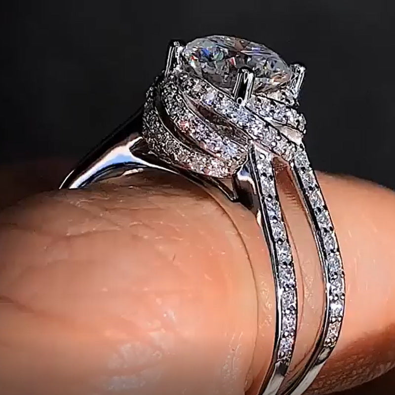 Women /Adult 925 Sterling Silver Luxury Bold Big Wedding Rings Set For Bridal Engagement - Platinum / 10 number