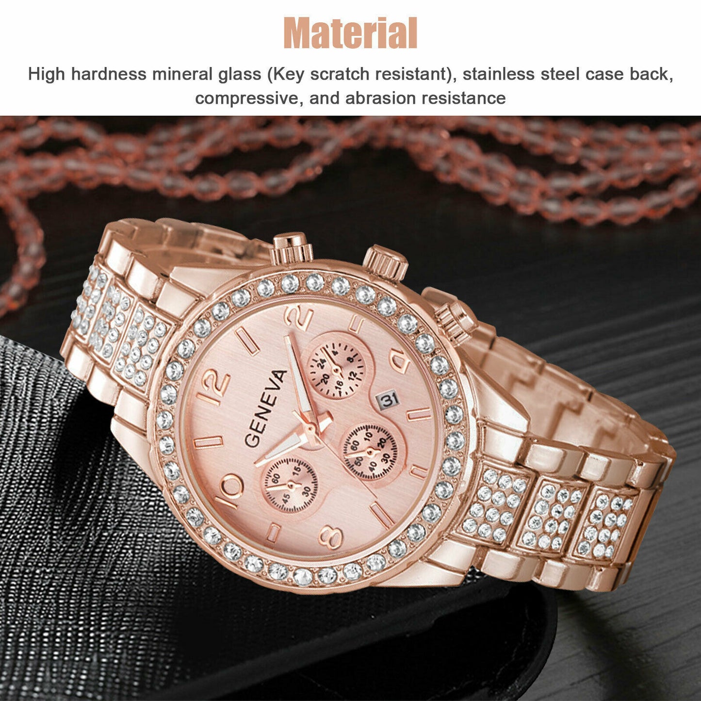 Women Classic Stainless Steel Crystal Quartz Round Analog Wrist Watch For Women - Rose Gold / Classic