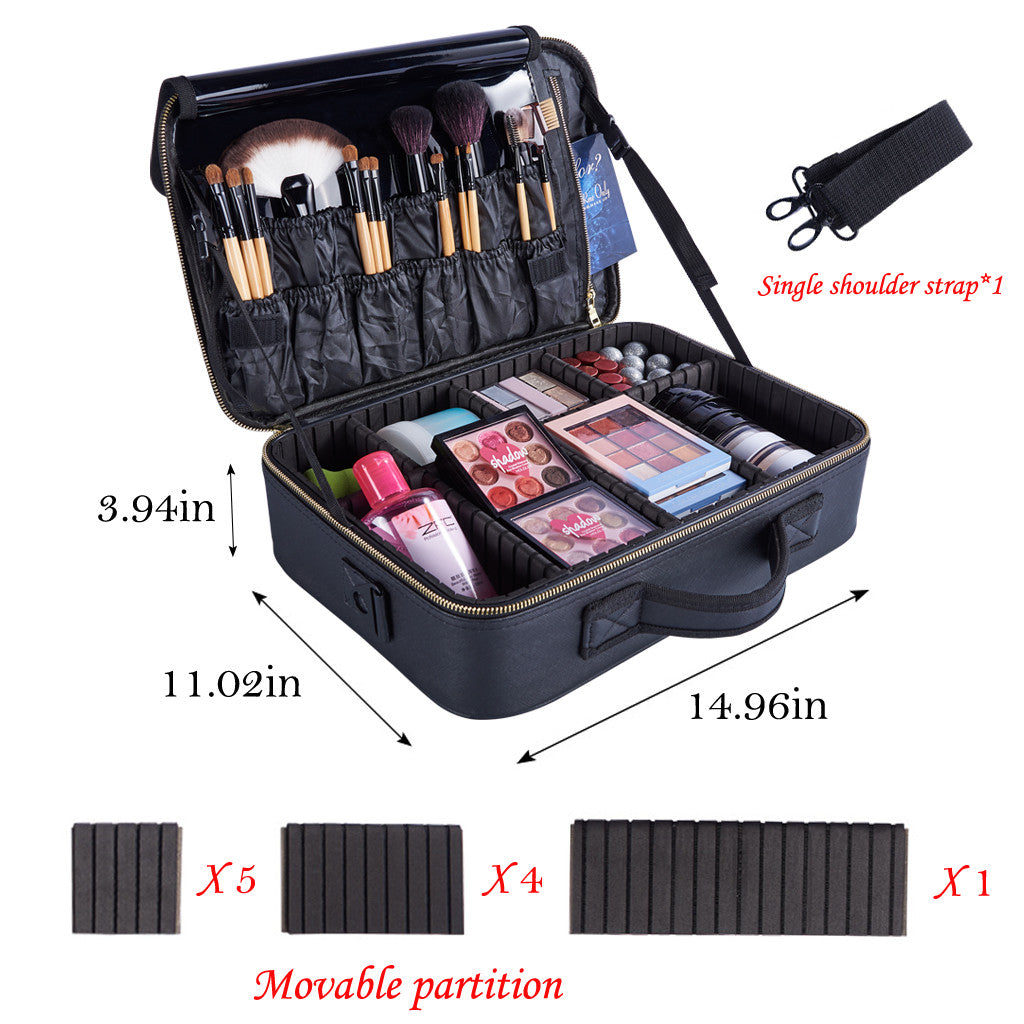 Makeup With Adjustable Dividers Portable Travel Cosmetic Bag Organize Case - Black White_I02SWT81210282M