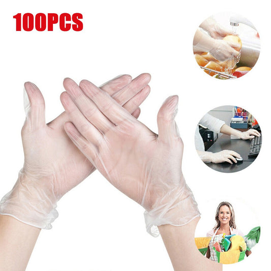 100PC Plastic Clear Disposable Gloves Garden Restaurant Home Food Baking Tool - White / 734
