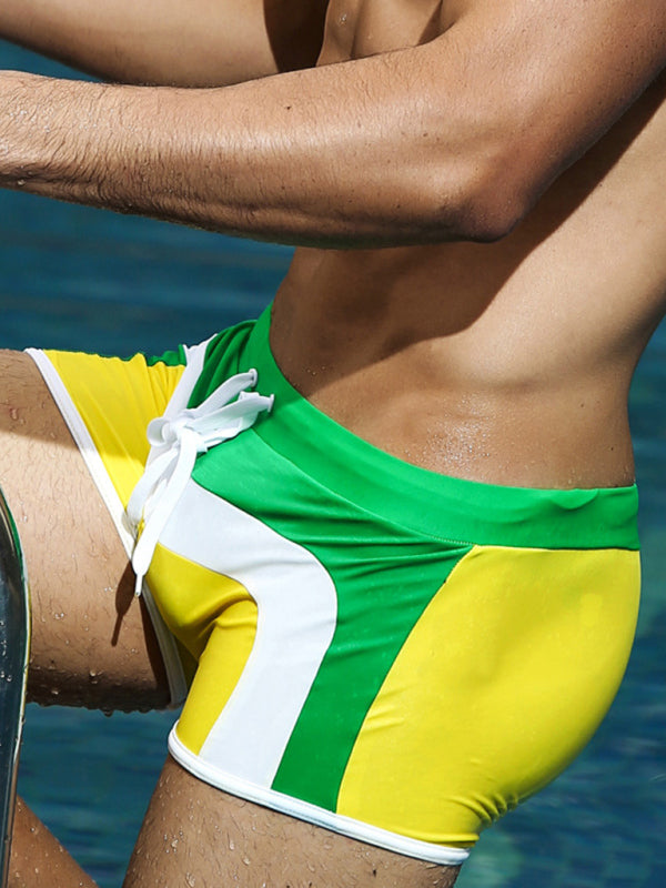 Men's Fashion Contrast Paneling Boxer Swim Shorts - No. 2 green yellow / XXL