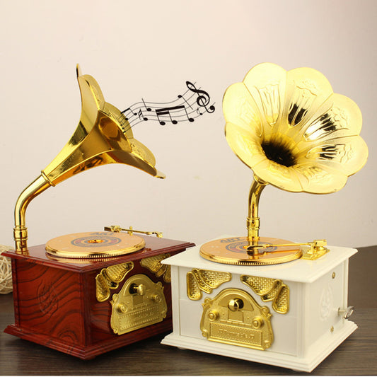 Phonograph Box Christmas Birthday Holiday Gift Music Box Best Gift Table Decor - White