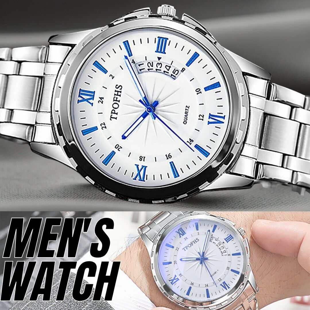 Classic Men's Watch Stainless Steel Wristwatch For Men Quartz Luxury Waterproof - Wristwatch / Silver