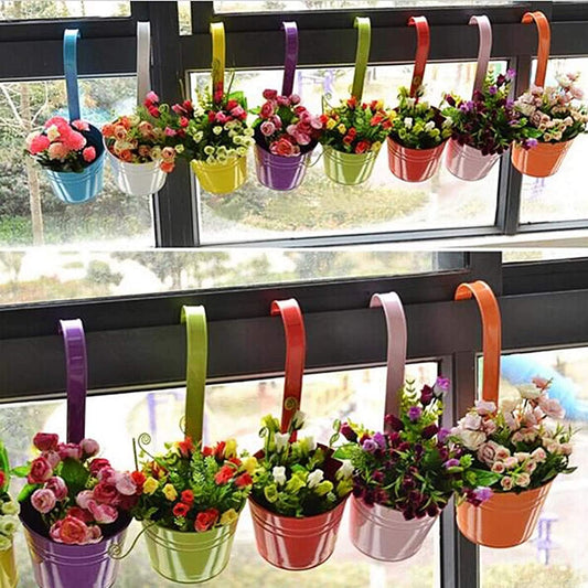10pcs Colorful Hanging Planter Pots, Metal Hanging Flower Pots With Drainage Hole - Metal Hanging Flower Pots
