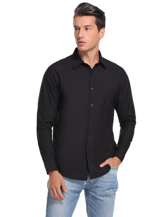 Men'S Solid Color Oxford Shirt - Black / L